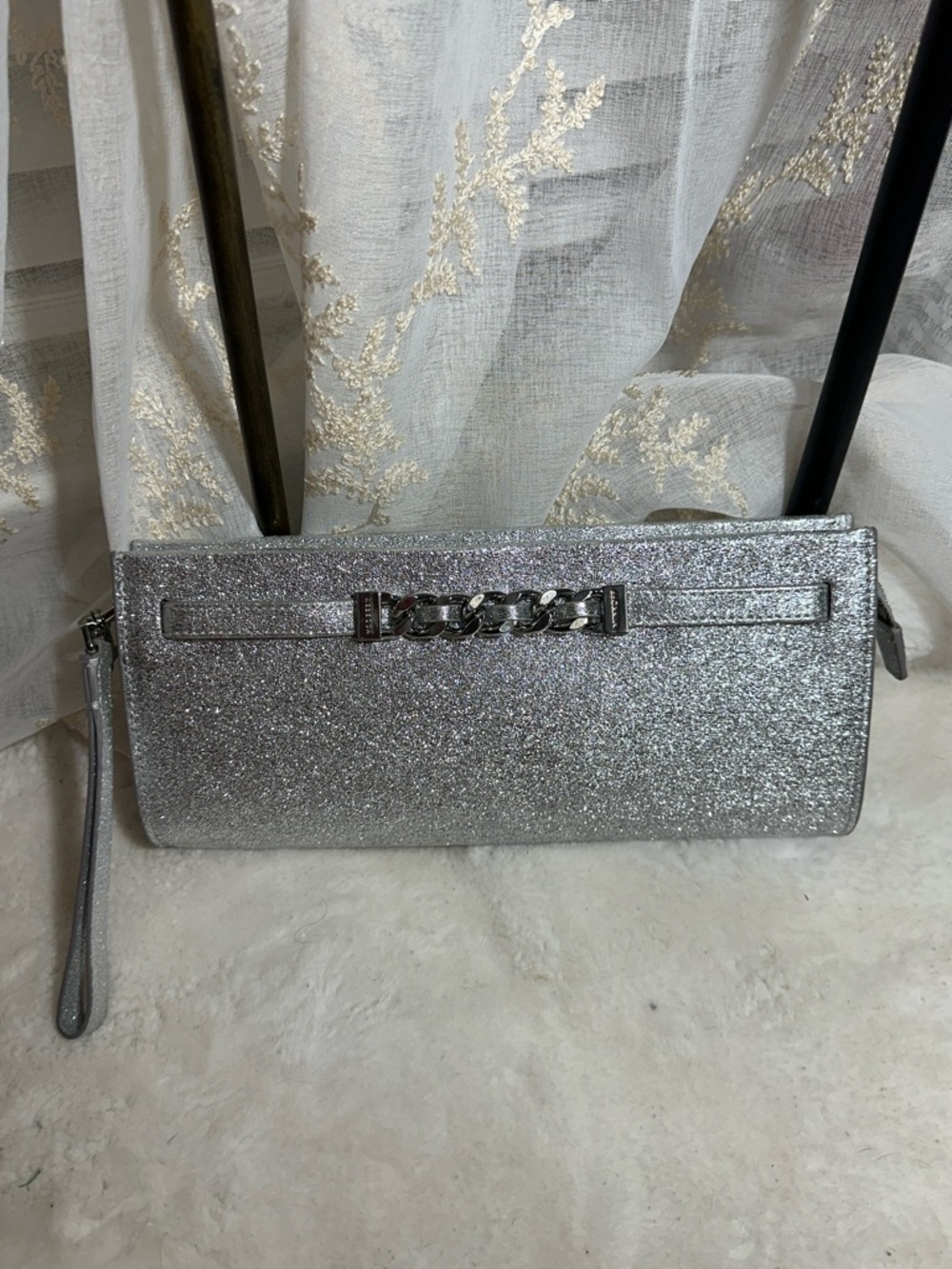 Rebecca Minkoff silver curb link clutch and wristlet